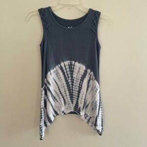 Justice Girls Gray Blue Tie Dye Sharkbite Tank Top Lattice Shoulder Size 10